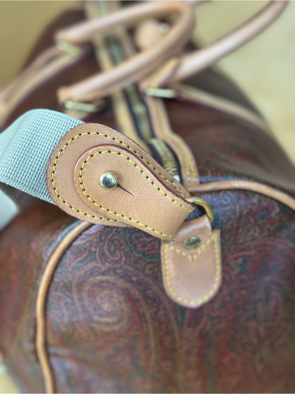 Etro Brown Paisley Travel Duffel with Tan Leather Trim 20" - Etro Weekender Bag! - Picture 12 of 15